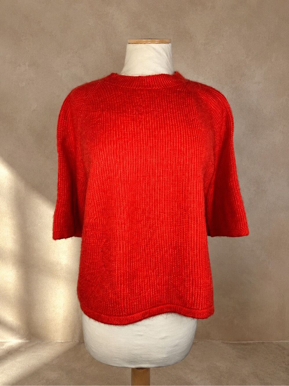 Ann Taylor Factory Size L Chunky Knit Short Sleeve Sweater Orange Red Cozy Pullo
